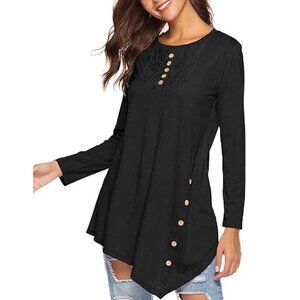 High Low Hem Autumn Button Detail Long Sleeve Tunic Casual Charming Basic Tops L